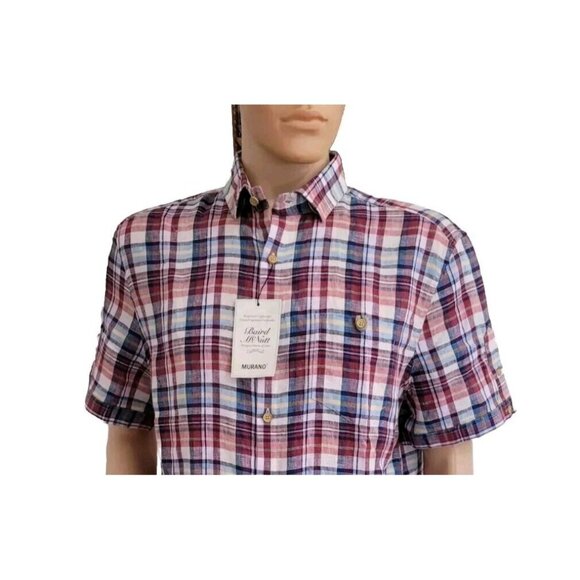 Baird McNutt Murano Men's Shirt Size L Linen Multicolor Plaid Red Multicolor 31 - Picture 1 of 9